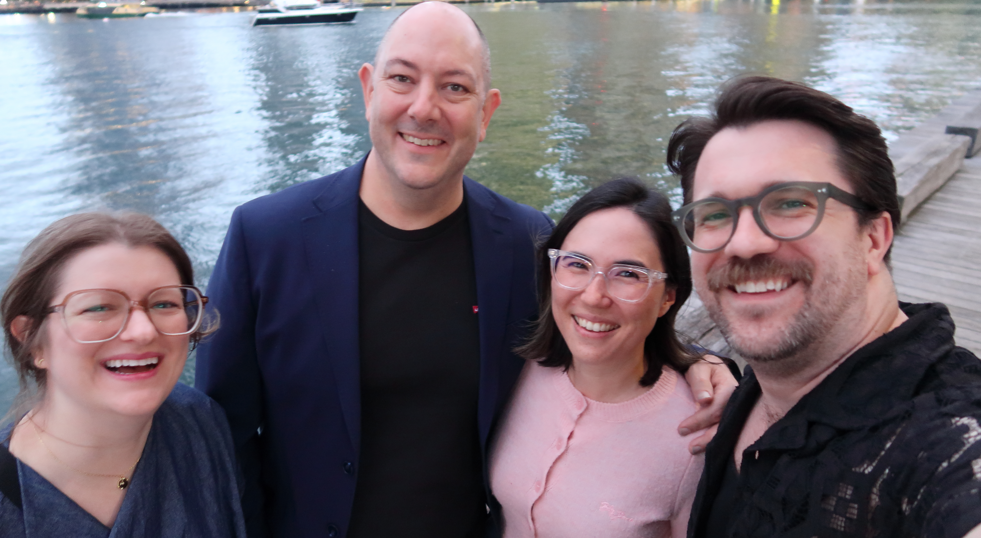 Shelby, Larene, Damian, and I taking a selfie at the Sydney waterfront.