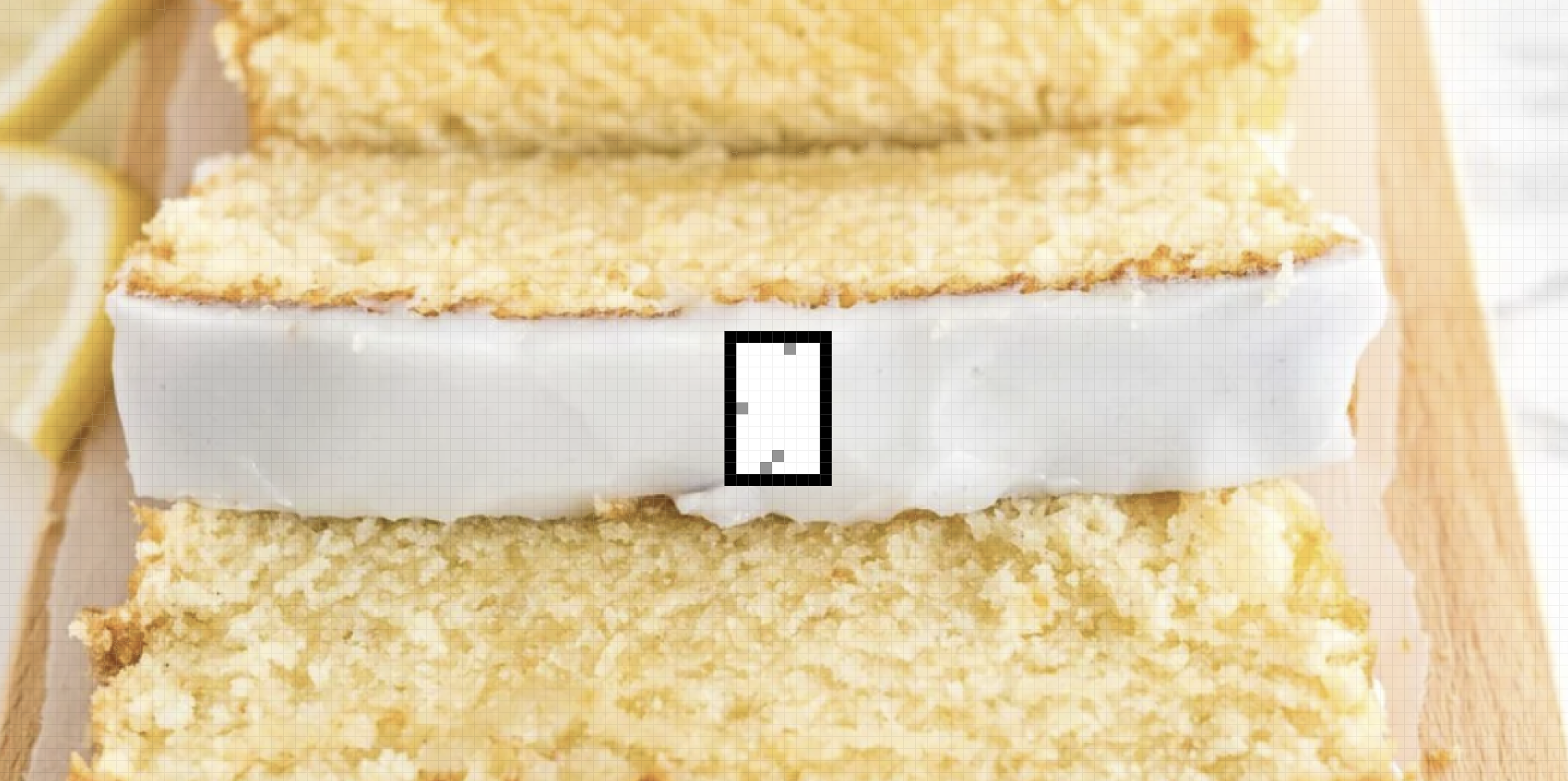 My hyper-reduced solution that came from bluesky, but this time it has a black border around it. Outside of the border is an image of a sliced lemon pound cake.